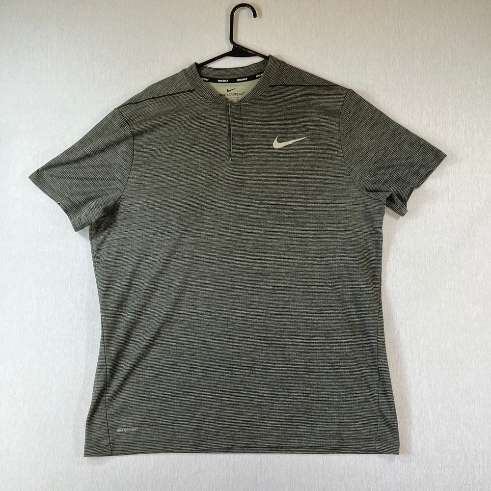 Nike Golf Polo Mens XL AeroReact Blade Shirt Olive Green Stripe Stretch Athletic